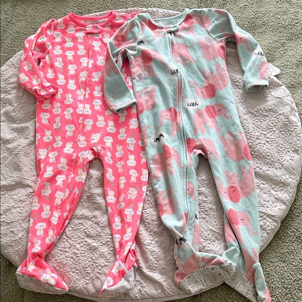 Carter's Pink and Mint Kids Footies Pajamas Sz 3T Toddler Girls Pj